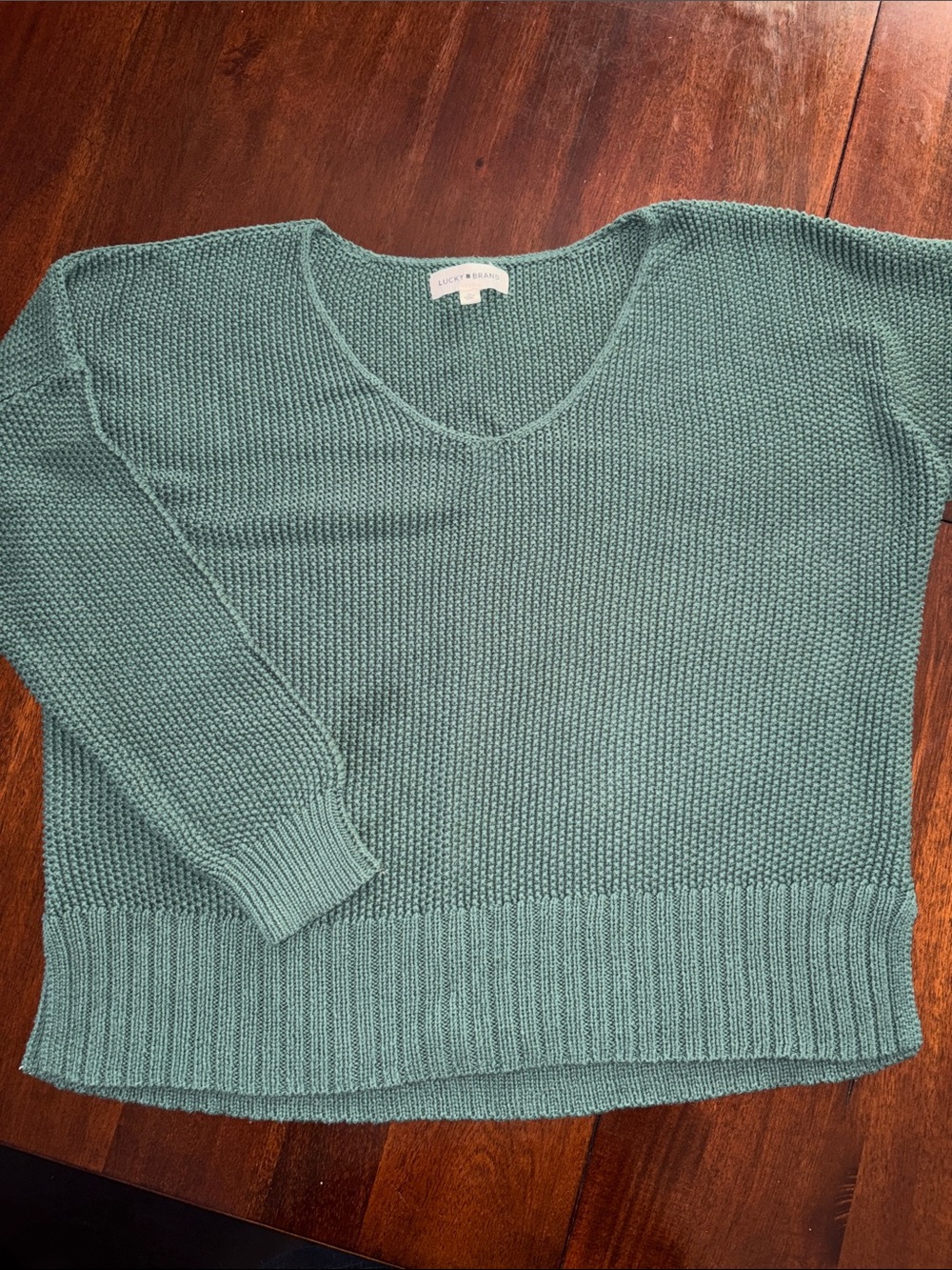 Lucky Brand Olive Green V-Neck Textured Sweater